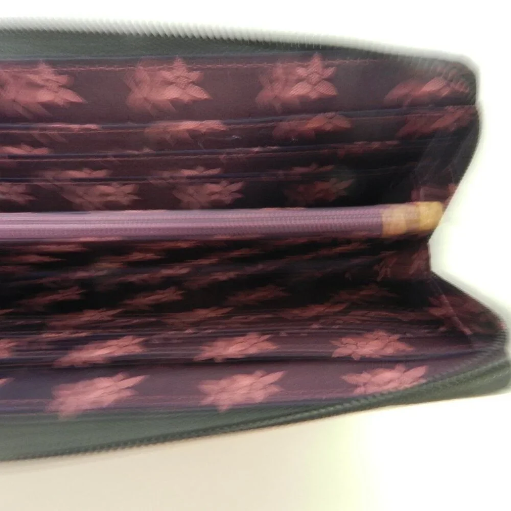 Anuschka Leather Butterfly clutch Zip around Hand painted wallet 8.5